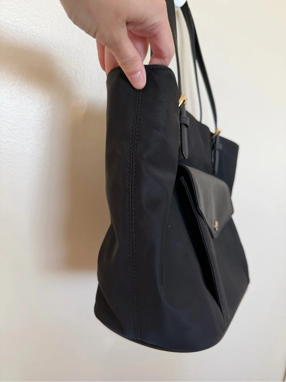 MICHAEL MICHAEL KORS Large Jet Set  Black Leather Snap Pocket Nylon Tote Bag